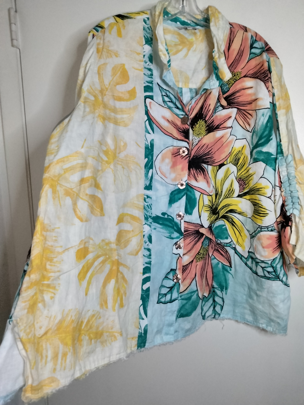 John Mark -Sz 2X- Multicolored Floral Linen Button-Down Front 3/4 Sleeve Shirt - Picture 9 of 14